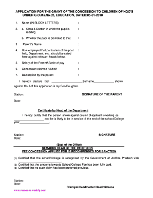 Education Concession Certificate  Form