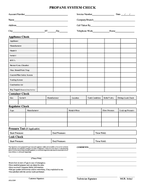 Propane System Check Form