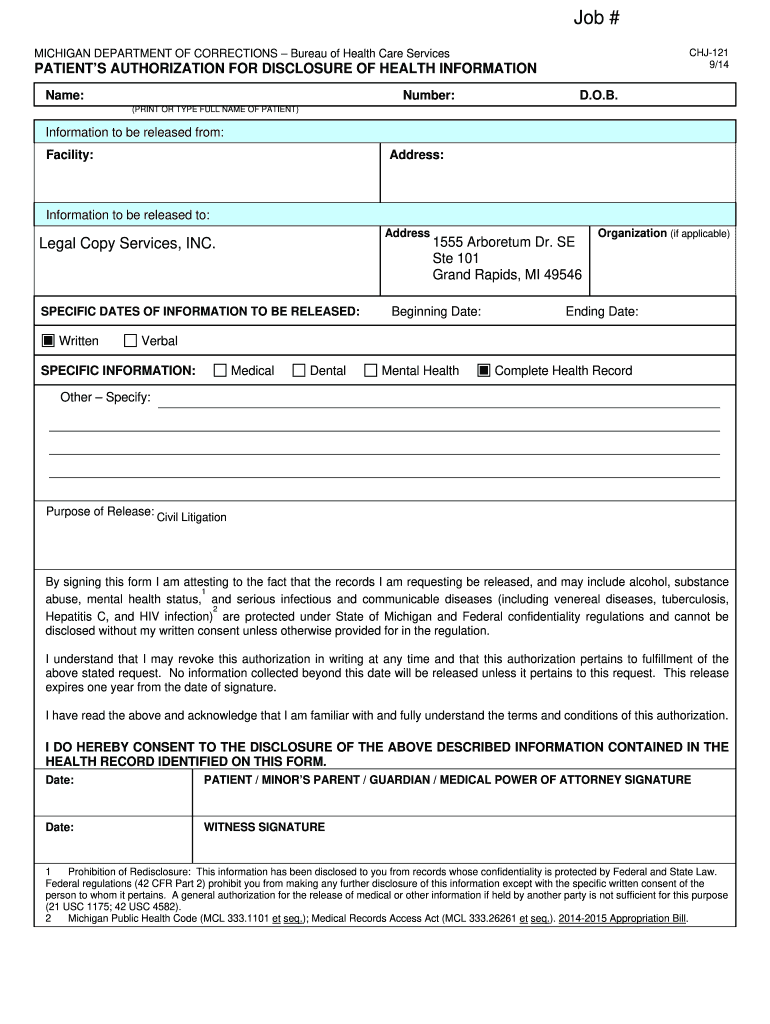 CHJ 121 Medical Release Form