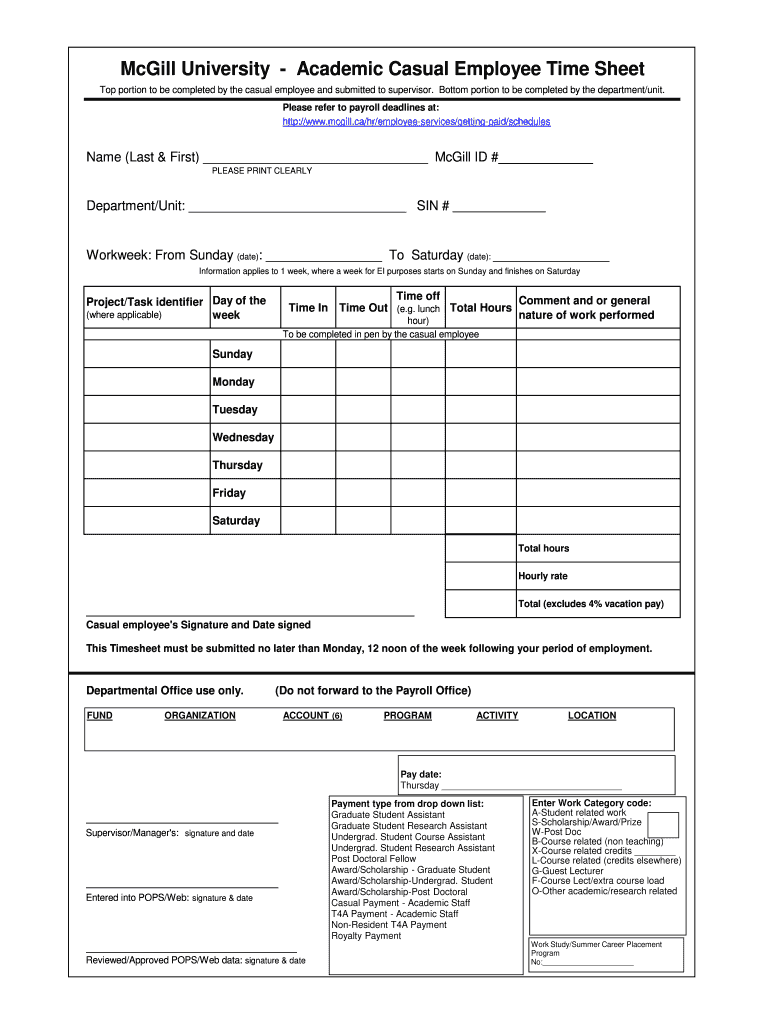 Mcgill Sheet  Form