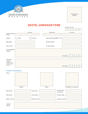 Hostel Admission Bformb 15 16 School of Aeronautics Neemrana