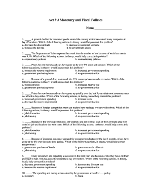 Fiscal Policy Worksheet  Form