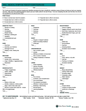 Toxicity Symptoms Questionaire  Form