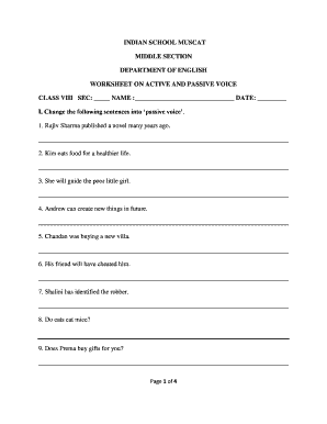 WORKSHEET on ACTIVE and PASSIVE VOICE  Form