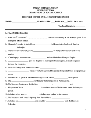 Mauryan Empire Worksheet PDF  Form