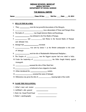 The Mughal Empire Class 7 Worksheets with Answers  Form