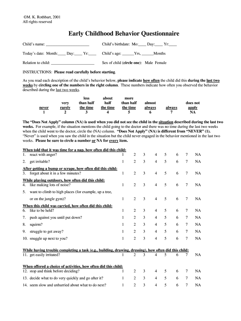 Early Childhood Behavior Questionnaire  Form