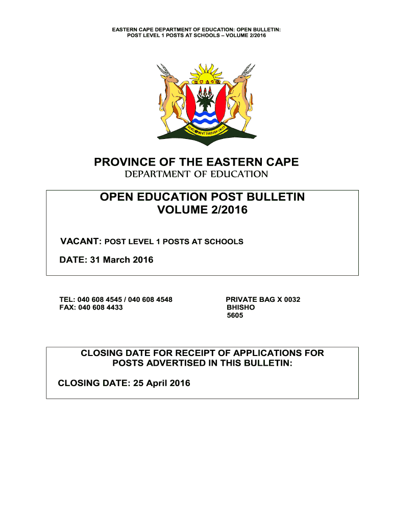  Eastern Cape Department of Education Bulletin 2016-2024