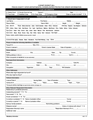 Travis County Inter Departmental Consolidated Protective Order Information Protective Order Application