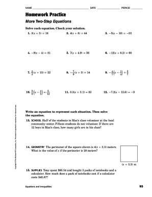 Lesson 5 Homework Practice More Two Step Equations  Form