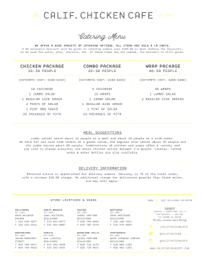 California Chicken Cafe Menu PDF  Form