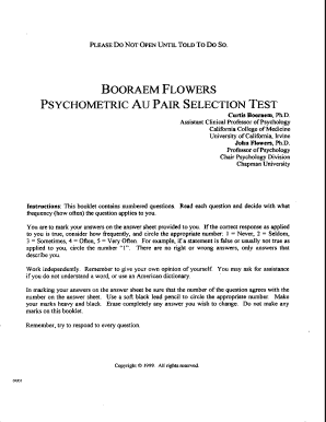 Booraem Flowers Au Pair Selection Test  Form