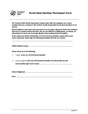 Hand Sanitizer Permission Form