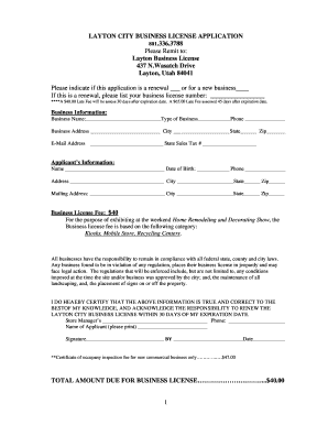 Layton City Business License  Form