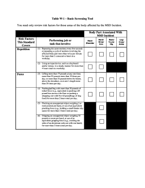 Table W 1 Basic Screening Tool Home the Back Thebackschool  Form