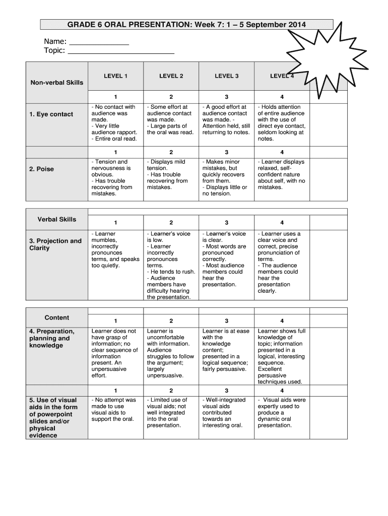 GRADE 6 ORAL PRESENTATION Week 7 1 5 September  Form