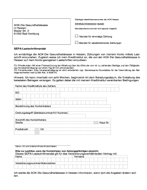 Aok Hessen Sepa Lastschriftmandat  Form