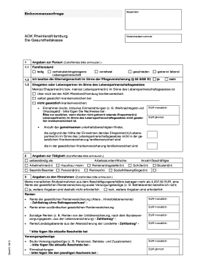 Aok Einkommensanfrage PDF  Form
