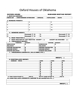 Oxford House Secretary Report  Form