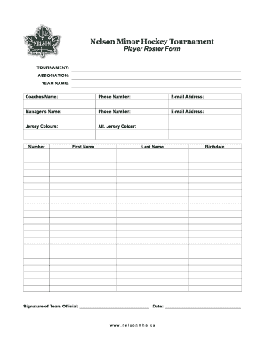 Nelson Minor Hockey Tournament Player Roster Form Nelsonmha