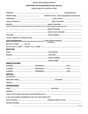 Medical Practice New Patient Application  Form