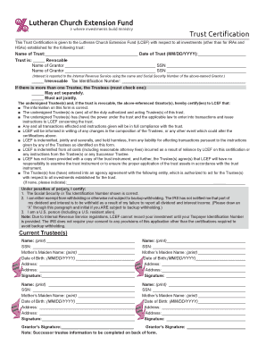 Trust Certification Lutheran Church Extension Fund LCEF Lcef  Form