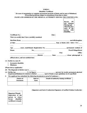 Blank Disability Certificate  Form