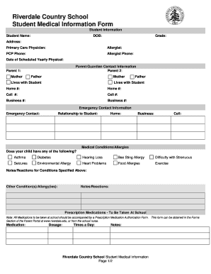 Student Medical Information Form