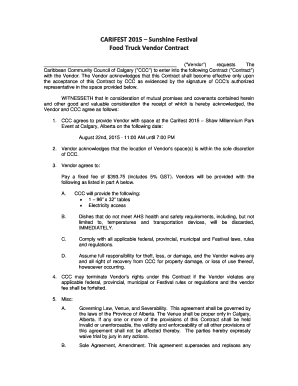 Simple Food Truck Contract Template  Form