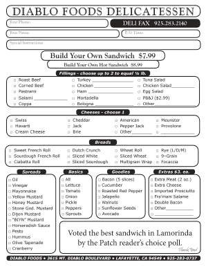 Diablo Foods Deli Menu  Form