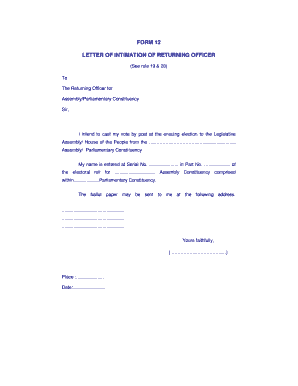 Intimation Letter  Form