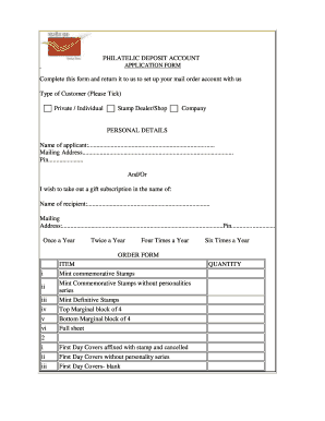 Philately Account Opening Form