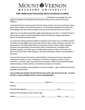 MSO Middle School Only Activity BWaiverb and BReleaseb of Liability  Form