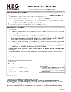 Application for Revocation of Self Exclusion Foreigner  Form