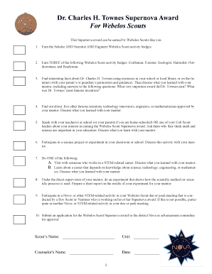 Webelos Supernova Award  Form