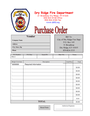 Purchase Order Form Dry Ridge Fire Department Drfd