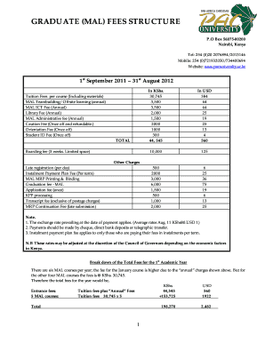 Pac University Fee Structure  Form