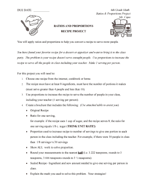 Ratio and Proportion Recipe Project  Form