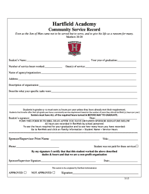 Service Project Form Hartfield Academy