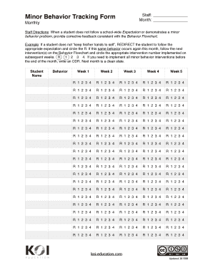 Minor Behavior Tracking Form Koi Educationcom