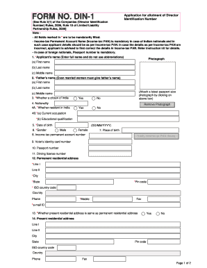 FORM NO DIN 1 Application for Allotment of Director Gsl