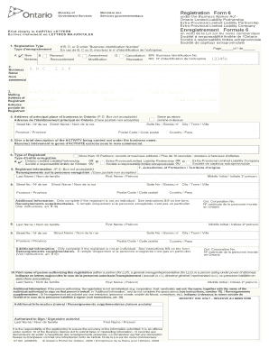 Registration Form 6 Business Names Act Ontario Limited Gsl