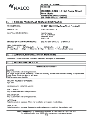 460 S0274 Soln H 1 High Range Titrant  Form