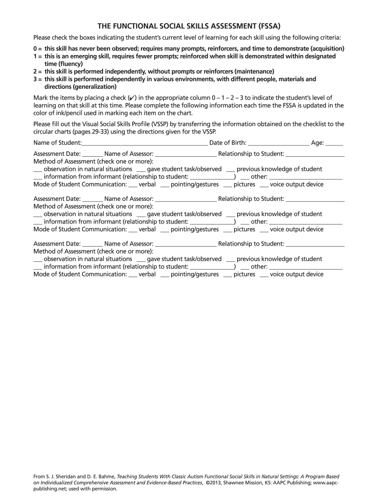 Functional Social Skills Assessment PDF  Form