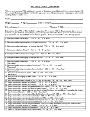 Post Offer Medical Questionnaire Form