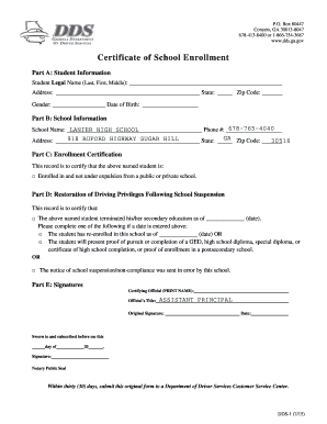  School Enrollment Certificate 2015