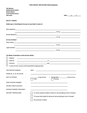FIXED DEPOSIT APPLICATION FORM Individual the Director