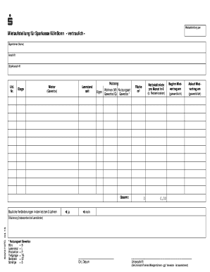 Mietaufstellung Vorlage  Form