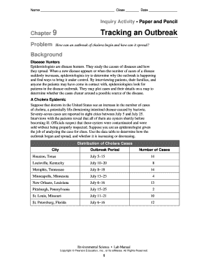 Chapter 9 Tracking an Outbreak Answer Key  Form