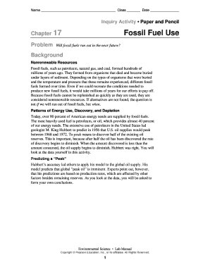 Chapter 17 Fossil Fuel Use Answers  Form